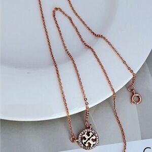Tory Burch Miller Pave Rose Gold Logo Necklace